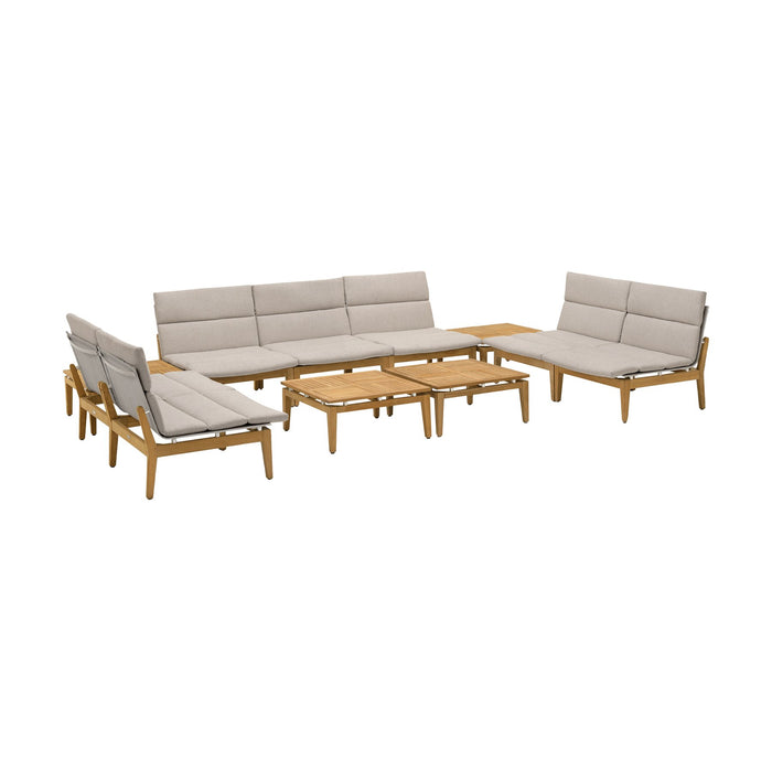 Arno Outdoor 11 Piece Teak Wood Seating Set in Beige Olefin