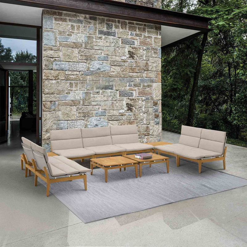 Arno Outdoor 11 Piece Teak Wood Seating Set in Beige Olefin - Furniture City (CA)l