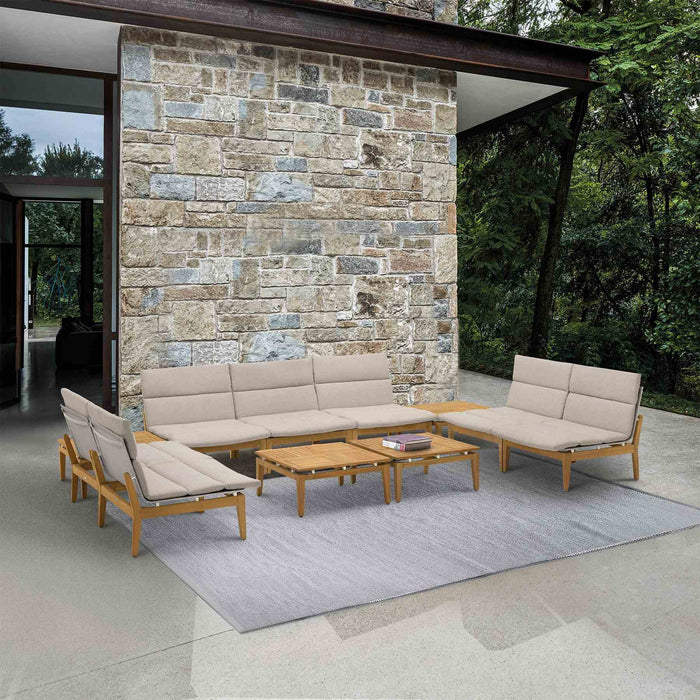 Arno Outdoor 11 Piece Teak Wood Seating Set in Beige Olefin