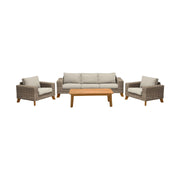 Bahamas Outdoor 4 Piece Wicker & Teak Sofa Seating Set with Beige Olefin - Furniture City (CA)l