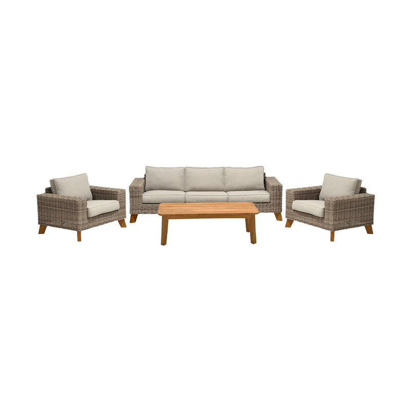 Bahamas Outdoor 4 Piece Wicker & Teak Sofa Seating Set with Beige Olefin - Furniture City (CA)l