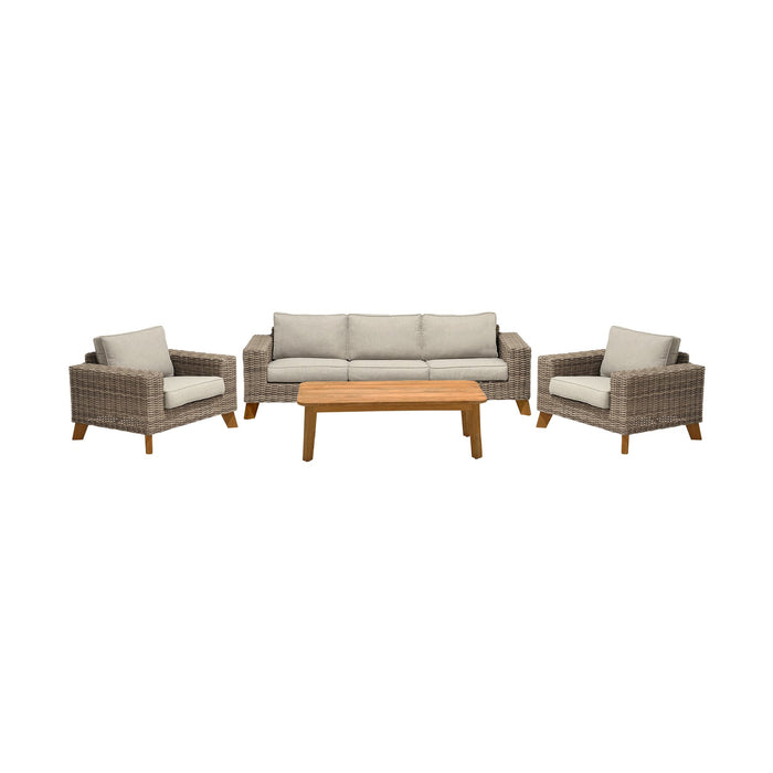 Bahamas Outdoor 4 Piece Wicker & Teak Sofa Seating Set with Beige Olefin