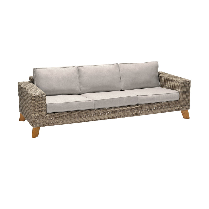Bahamas Outdoor 4 Piece Wicker & Teak Sofa Seating Set with Beige Olefin - Furniture City (CA)l