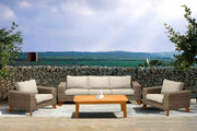 Bahamas Outdoor 4 Piece Wicker & Teak Sofa Seating Set with Beige Olefin - Furniture City (CA)l