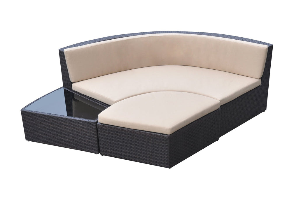 Barbados 9 piece Wicker Outdoor Patio Set in Black Powder Coated Finish with Water Resistant Beige Fabric Cushions