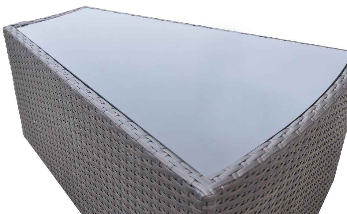 Barbados 9 piece Wicker Outdoor Patio Set in Black Powder Coated Finish with Water Resistant Beige Fabric Cushions