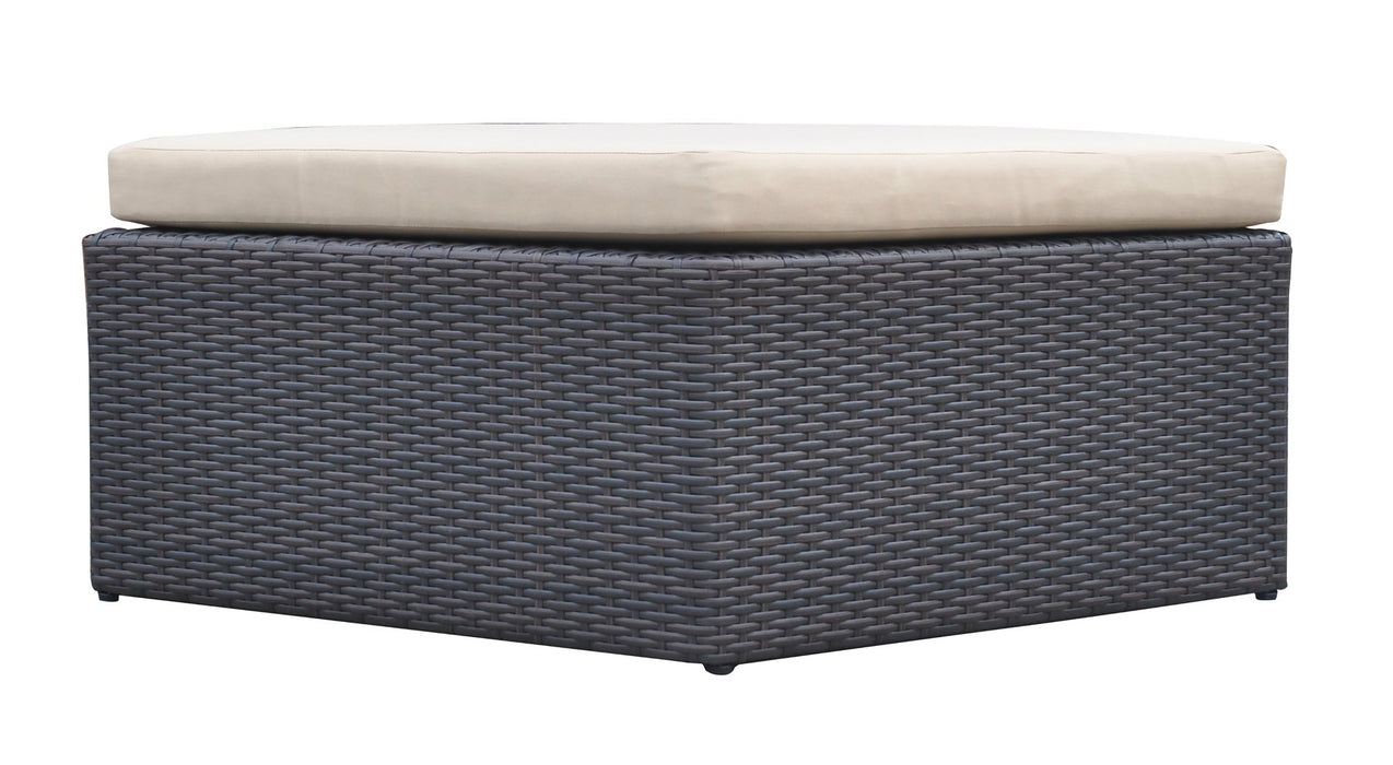 Barbados 9 piece Wicker Outdoor Patio Set in Black Powder Coated Finish with Water Resistant Beige Fabric Cushions