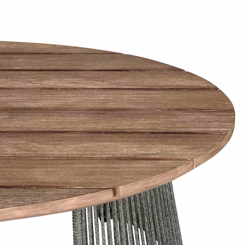 Benicia Outdoor Patio 4 Piece Conversation Set in Weathered Eucalyptus Wood and Metal with Gray Rope and Taupe Cushions - Furniture City (CA)l