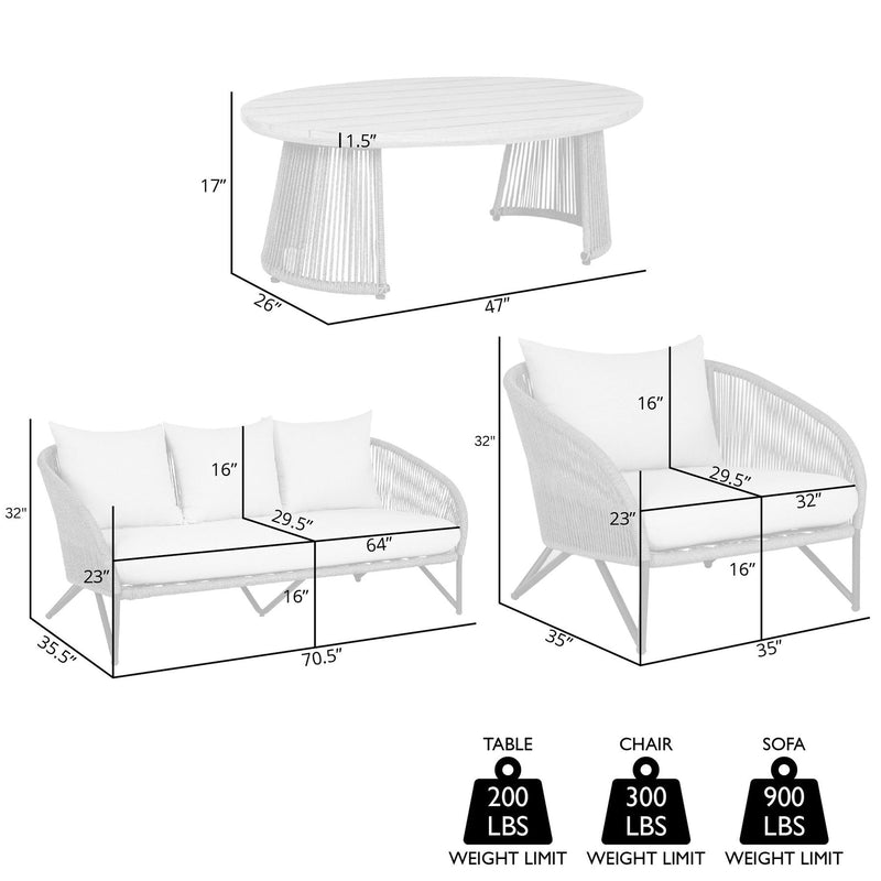 Benicia Outdoor Patio 4 Piece Conversation Set in Weathered Eucalyptus Wood and Metal with Gray Rope and Taupe Cushions - Furniture City (CA)l