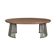 Benicia Outdoor Patio 4 Piece Conversation Set in Weathered Eucalyptus Wood and Metal with Gray Rope and Taupe Cushions - Furniture City (CA)l