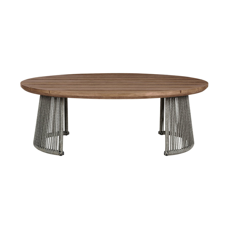 Benicia Outdoor Patio 4 Piece Conversation Set in Weathered Eucalyptus Wood and Metal with Gray Rope and Taupe Cushions - Furniture City (CA)l
