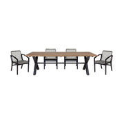 Glendora Beckham Outdoor Patio 5 Piece Live Edge Dining Set in Eucalyptus Wood and Gray Rope - Furniture City (CA)l