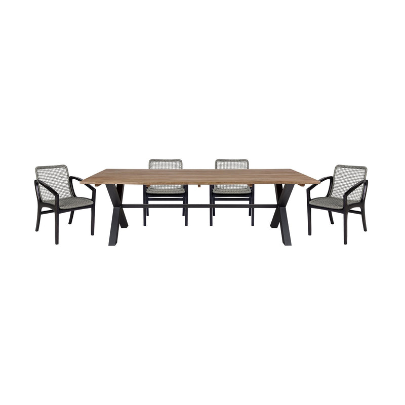 Glendora Beckham Outdoor Patio 5 Piece Live Edge Dining Set in Eucalyptus Wood and Gray Rope - Furniture City (CA)l