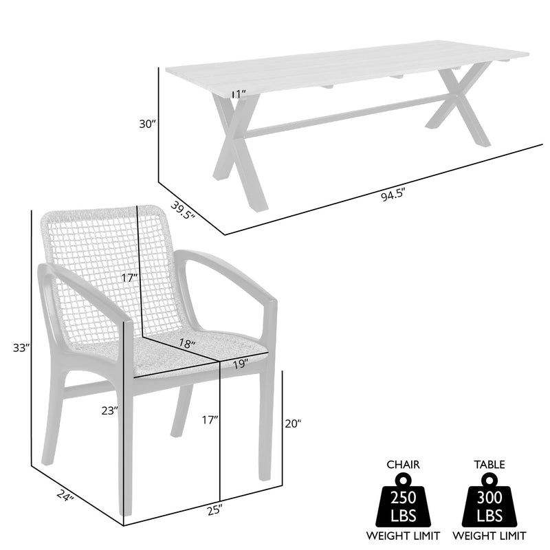 Glendora Beckham Outdoor Patio 5 Piece Live Edge Dining Set in Eucalyptus Wood and Gray Rope - Furniture City (CA)l