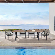 Glendora Beckham Outdoor Patio 5 Piece Live Edge Dining Set in Eucalyptus Wood and Gray Rope - Furniture City (CA)l