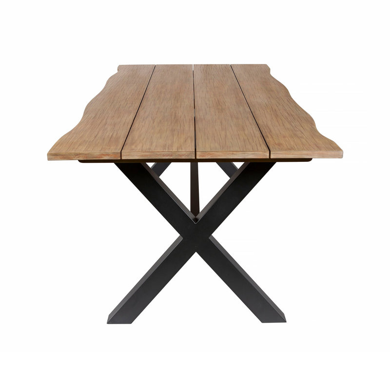 Glendora Beckham Outdoor Patio 5 Piece Live Edge Dining Set in Eucalyptus Wood and Gray Rope - Furniture City (CA)l