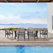 Glendora Beckham Outdoor Patio 7 Piece Live Edge Dining Set in Eucalyptus Wood and Gray Rope - Furniture City (CA)l