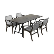 Frinton and Beckham 5 Piece Outdoor Patio Dining Set in Dark Eucalyptus Wood and Gray Rope - Furniture City (CA)l
