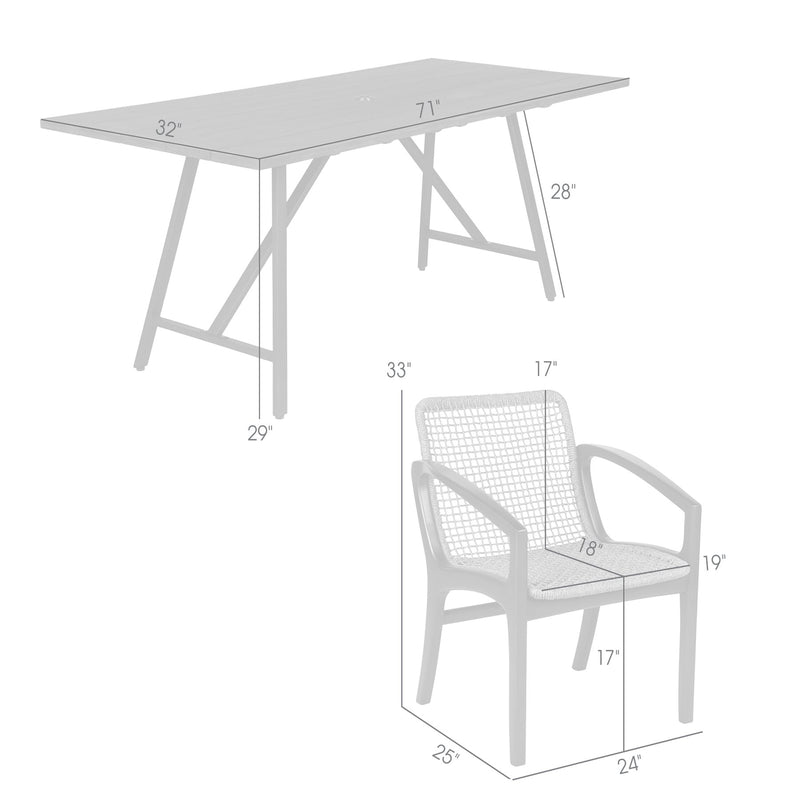 Frinton and Beckham 5 Piece Outdoor Patio Dining Set in Dark Eucalyptus Wood and Gray Rope - Furniture City (CA)l