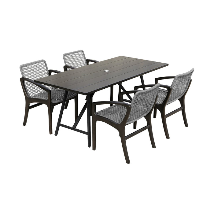 Frinton and Beckham 5 Piece Outdoor Patio Dining Set in Dark Eucalyptus Wood and Gray Rope