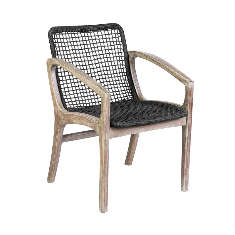 Frinton and Beckham 5 Piece Outdoor Patio Dining Set in Light Eucalyptus Wood and Charcoal Rope - Furniture City (CA)l
