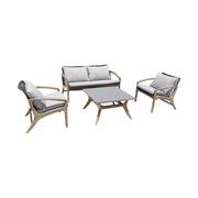 Beckham 4 Piece Outdoor Patio Seating Set in Light Eucalyptus Wood with Charcoal Rope and White Cushions - Furniture City (CA)l