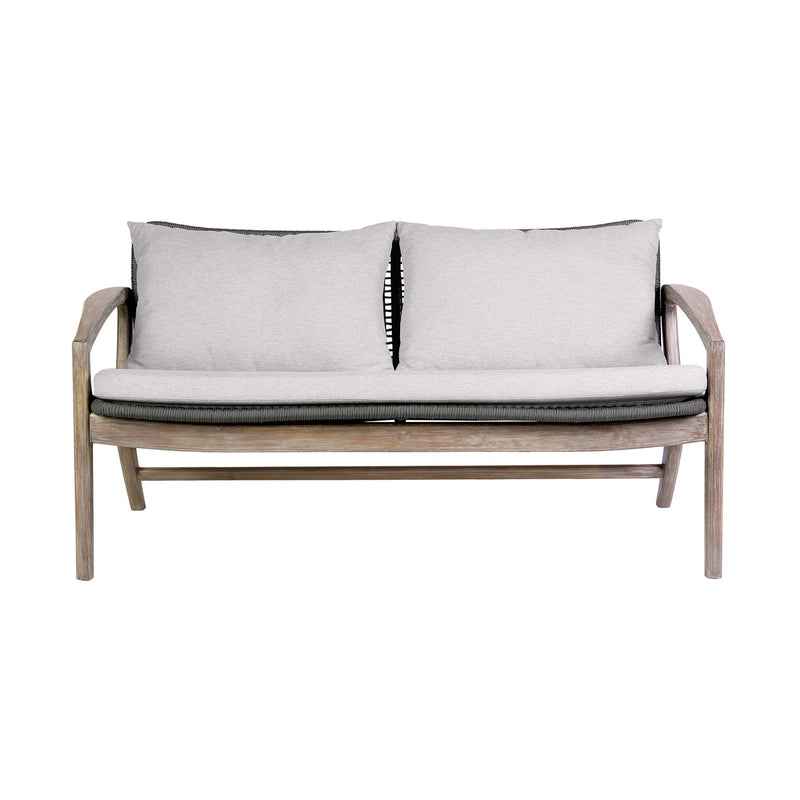 Beckham 4 Piece Outdoor Patio Seating Set in Light Eucalyptus Wood with Charcoal Rope and White Cushions - Furniture City (CA)l