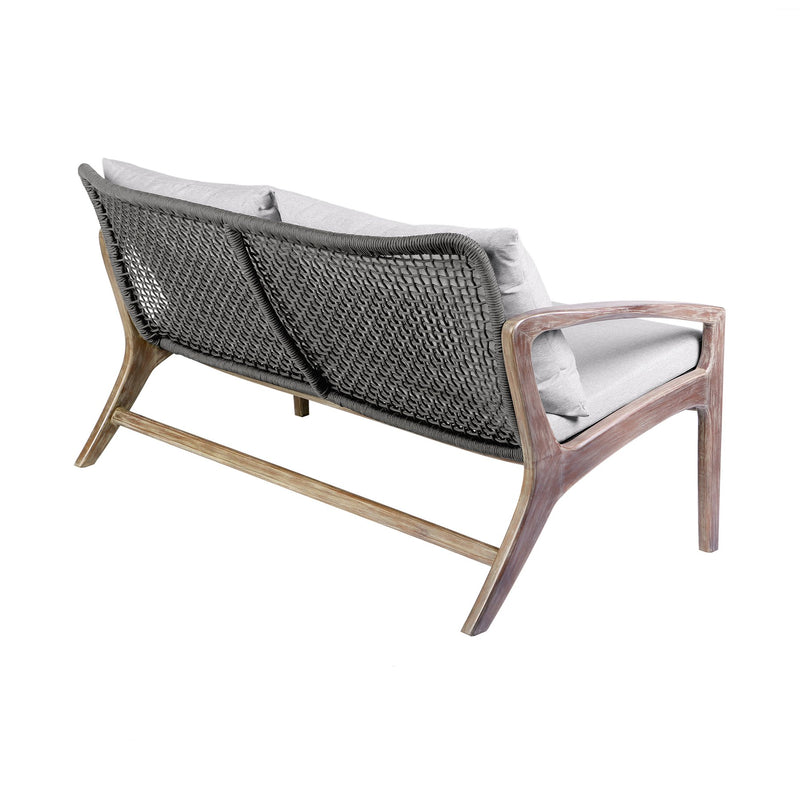 Beckham 4 Piece Outdoor Patio Seating Set in Light Eucalyptus Wood with Charcoal Rope and White Cushions - Furniture City (CA)l