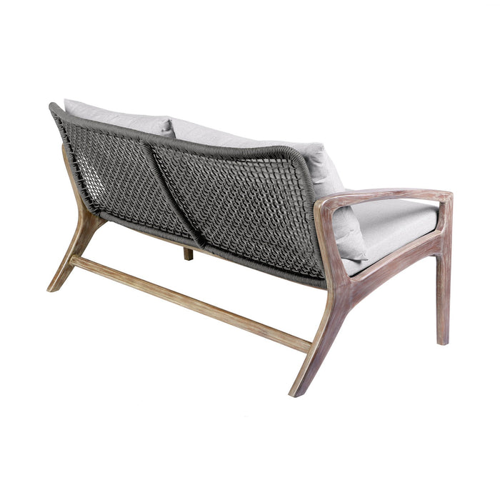 Beckham 4 Piece Outdoor Patio Seating Set in Light Eucalyptus Wood with Charcoal Rope and White Cushions