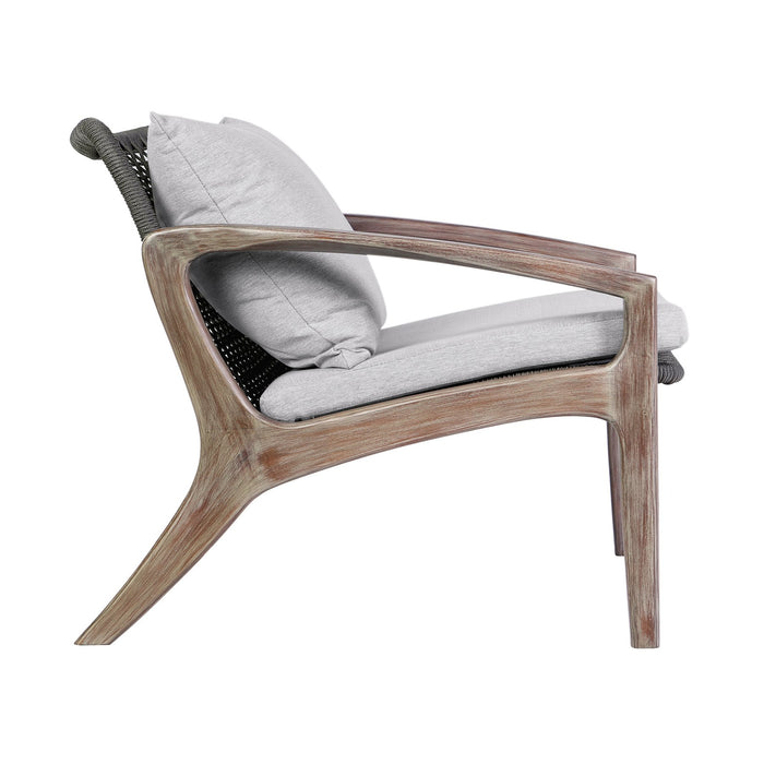 Beckham 4 Piece Outdoor Patio Seating Set in Light Eucalyptus Wood with Charcoal Rope and White Cushions