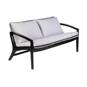 Beckham 4 Piece Outdoor Patio Seating Set in Dark Eucalyptus Wood with Gray Rope and White Cushions - Furniture City (CA)l