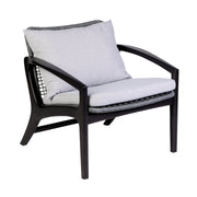 Beckham 4 Piece Outdoor Patio Seating Set in Dark Eucalyptus Wood with Gray Rope and White Cushions - Furniture City (CA)l