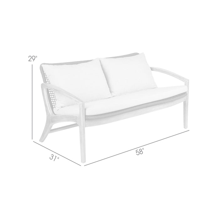 Beckham Outdoor Sofa in Dark Eucalyptus Wood and Gray Rope with White Cushions