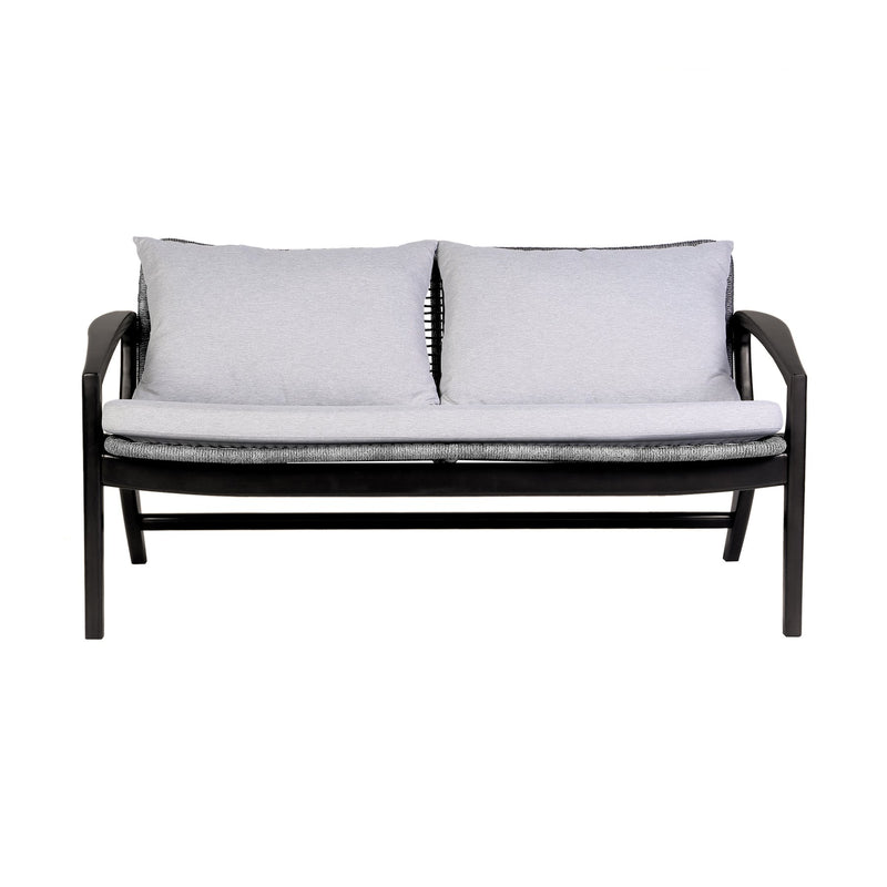 Beckham Outdoor Sofa in Dark Eucalyptus Wood and Gray Rope with White Cushions - Furniture City (CA)l