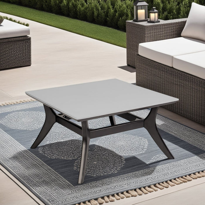 Beckham Outdoor Coffee Table in Dark Eucalyptus Wood and Super Stone
