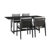 Cayman Outdoor Patio 5-Piece Dining Table Set in Aluminum with Gray Cushions - Furniture City (CA)l