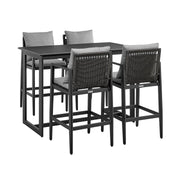 Cayman Outdoor Patio 5-Piece Bar Table Set in Aluminum with Gray Cushions - Furniture City (CA)l