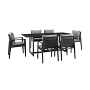Cayman Outdoor Patio 7-Piece Dining Table Set in Aluminum with Gray Cushions - Furniture City (CA)l