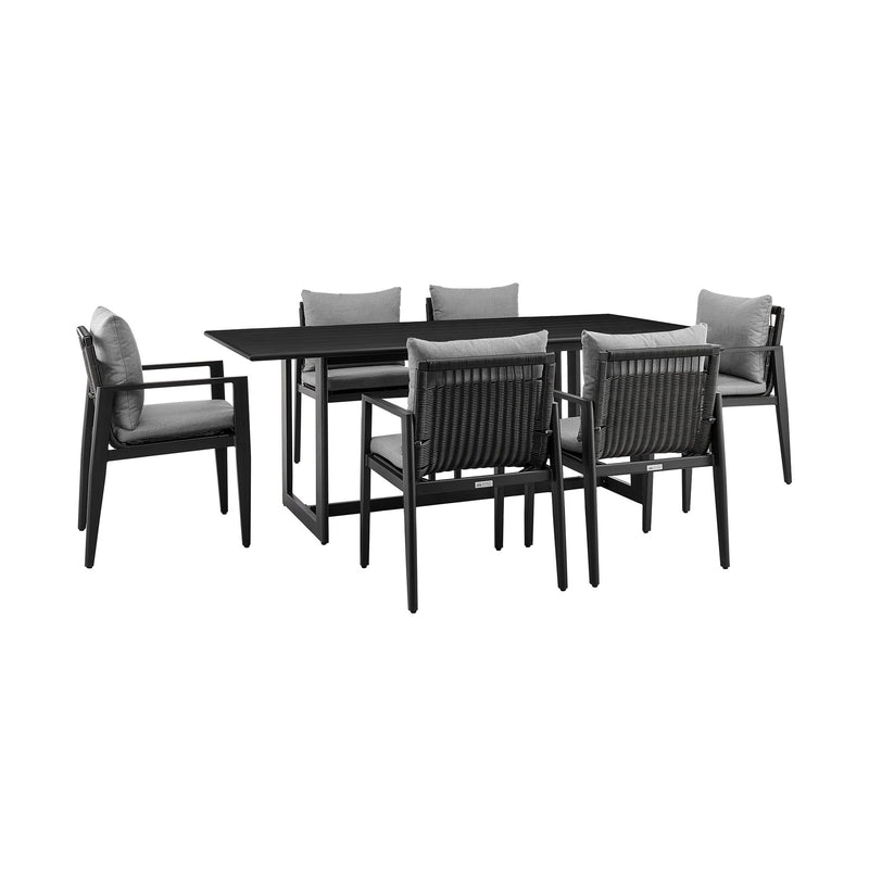 Cayman Outdoor Patio 7-Piece Dining Table Set in Aluminum with Gray Cushions - Furniture City (CA)l