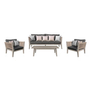 Condesa 4 Piece Outdoor Patio Furniture Set in Acacia Wood and Rope with Charcoal Cushions - Furniture City (CA)l