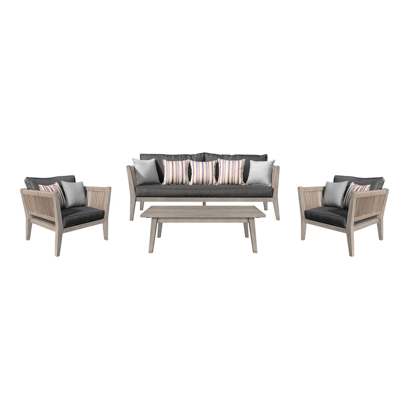 Condesa 4 Piece Outdoor Patio Furniture Set in Acacia Wood and Rope with Charcoal Cushions - Furniture City (CA)l