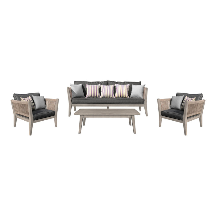 Condesa 4 Piece Outdoor Patio Furniture Set in Acacia Wood and Rope with Charcoal Cushions