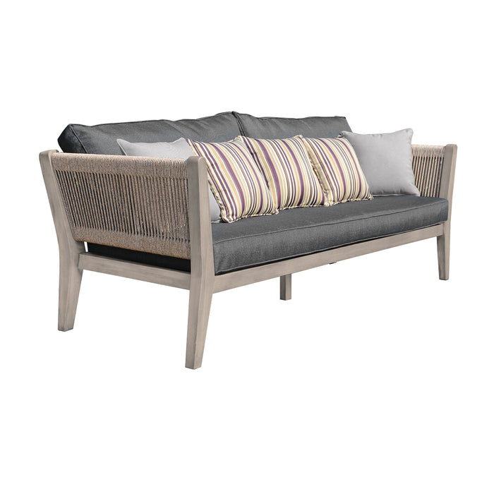 Condesa 4 Piece Outdoor Patio Furniture Set in Acacia Wood and Rope with Charcoal Cushions
