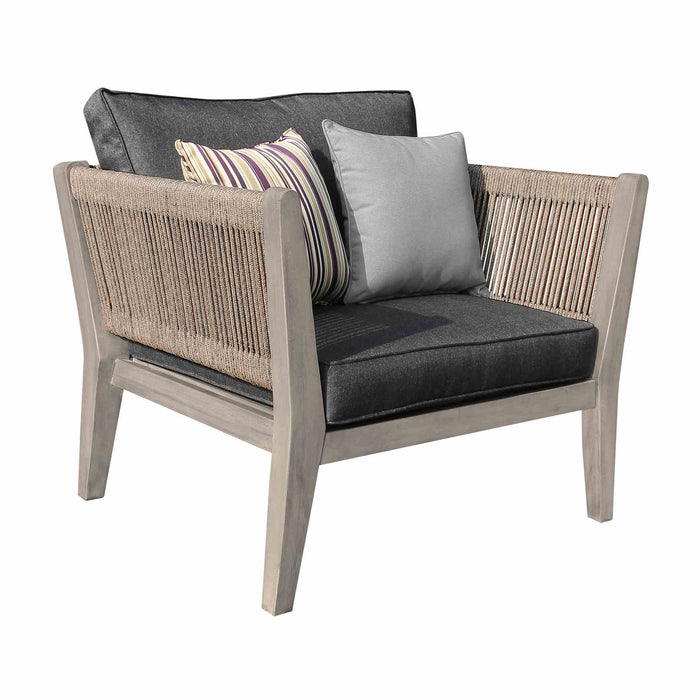 Condesa 4 Piece Outdoor Patio Furniture Set in Acacia Wood and Rope with Charcoal Cushions