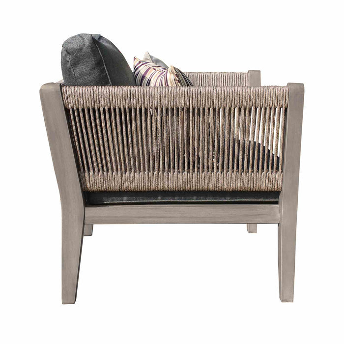 Condesa 4 Piece Outdoor Patio Furniture Set in Acacia Wood and Rope with Charcoal Cushions