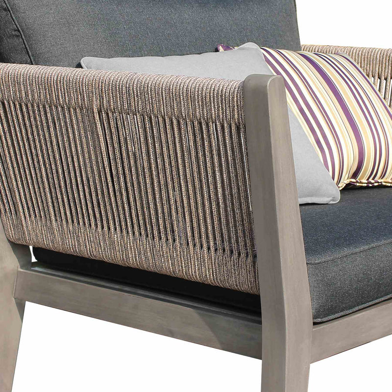Condesa 4 Piece Outdoor Patio Furniture Set in Acacia Wood and Rope with Charcoal Cushions - Furniture City (CA)l
