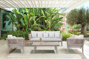 Condesa 4 Piece Outdoor Patio Furniture Set in Acacia Wood and Rope with Gray Cushions - Furniture City (CA)l