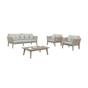 Condesa 4 Piece Outdoor Patio Furniture Set in Acacia Wood and Rope with Gray Cushions - Furniture City (CA)l