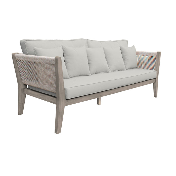 Condesa 4 Piece Outdoor Patio Furniture Set in Acacia Wood and Rope with Gray Cushions