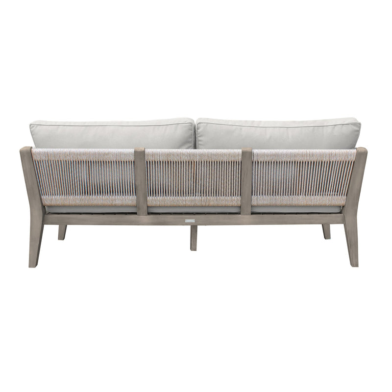 Condesa 4 Piece Outdoor Patio Furniture Set in Acacia Wood and Rope with Gray Cushions - Furniture City (CA)l
